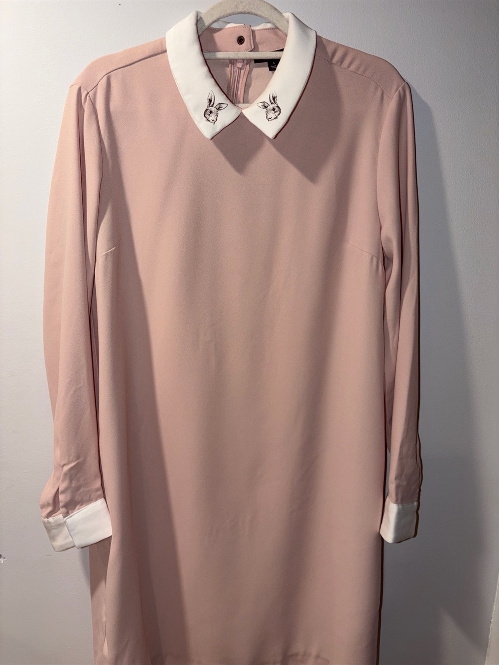 Bunny Collar Shift Dress Long Sleeve Victoria Beckham Mod Retro Whimsi Coquette